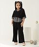 Bugandbees Cotton Rayon Knit Three Fourth Sleeves Striped Top & Pants Set - Black