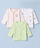 Babyhug 100% Cotton Knit Full Sleeves Striped Jhablas with Animal & Farm Print Pack of 3 - Peach , Green & White
