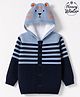 Babyhug Knit Hooded Sweater with Stripes & Tiger Design with Ear Applique - Blue