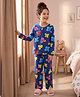 Pine Kids Cotton Knit Full Sleeves T-Shirt & Pyjama Co-ord Night Suit with Leopard Print - Navy Blue