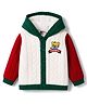 Babyhug Knitted Full Sleeves Hooded Sweater With Tiger Embroidery - Green White & Red