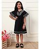 Bugandbees Cotton Woven Half Sleeves Lace Embellished Dress - Black
