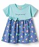 CUCUMBER Cotton Knit One Piece Dress Half Sleeves Round Neck Floral Print Light/Sky Blue 2-3 Years