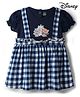 CUCUMBER Interlock Knit Half Sleeves Cat Printed Checks Frock - Navy Blue