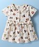 CUCUMBER Cotton Knit One Piece Dress Half Sleeves Ruffled Collar Micky Mouse & Friends Prints Cream 12-18 Months
