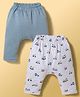 Simply Interlock Knit Full Length Construction Vehicles Printed & Striped Diaper Leggings Pack Of 2 - Blue & Grey