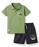 CUCUMBER Knit Half Sleeves T-Shirt & Shorts Set with Tree Print - Light Green