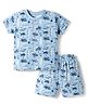 CUCUMBER Knit Half Sleeves T-Shirt & Shorts Co-ord Set with Surfing Print - Blue