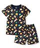 CUCUMBER Knit Half Sleeves T-Shirt & Shorts Co-ord Set with Space Theme Print - Navy Blue