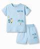 CUCUMBER Knit Half Sleeves T-Shirt & Shorts Set with Beach Print - Light Blue