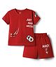 CUCUMBER Knit Half Sleeves T-Shirt & Shorts Set with Nautical Theme Print - Maroon