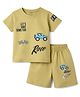 CUCUMBER Knit Half Sleeves T-Shirt & Shorts Set with Car Print - Olive Green