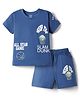 CUCUMBER Knit Half Sleeves T-Shirt & Shorts Set with Basketball Print - Blue