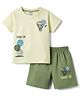 CUCUMBER Knit Half Sleeves T-Shirt & Shorts Set with Basketball Print - Light Green