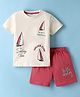 CUCUMBER Knit Half Sleeves T-Shirt & Shorts Set with Boat Print - Cream
