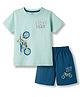 CUCUMBER Knit Half Sleeves T-Shirt & Shorts Set with Motorcycle Print - Sea Green