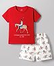 CUCUMBER Knit Half Sleeves T-Shirt & Shorts Set with Horse Print - Red