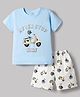 CUCUMBER Knit Half Sleeves T-Shirt & Shorts Set with Scooter Print - Light Blue