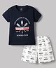 CUCUMBER Knit Half Sleeves T-Shirt & Shorts Set with Boat Print - Navy Blue