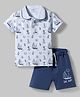 CUCUMBER Knit Half Sleeves T-Shirt & Shorts Set with Nautical Theme Print - Light Blue