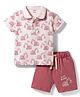 CUCUMBER Knit Half Sleeves T-Shirt & Shorts Set with Excavator Print - Baby Pink
