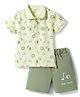 CUCUMBER Knit Half Sleeves T-Shirt & Shorts Set with Animal Print - Light Green
