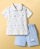 CUCUMBER Knit Half Sleeves T-Shirt & Shorts Set with Dino Print - White
