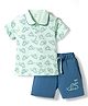 CUCUMBER Knit Half Sleeves T-Shirt & Shorts Set with Car Print - Light Blue
