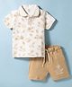 CUCUMBER Knit Half Sleeves T-Shirt & Shorts Set with Tiger Print - Cream