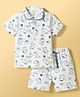 CUCUMBER Knit Half Sleeves T-Shirt & Shorts Co-ord Set with Elephant Print - Light Blue