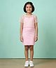 Kaboosh Knit Solid Dress With Half Sleeves Floral Designed Printed Top - Pink