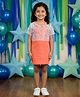 Kaboosh Knit Solid Dress With Half Sleeves Stars Designed Foil Printed Top - Coral