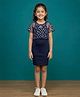 Kaboosh Knit Solid Dress With Half Sleeves Butterfly Designed Foil Printed Top - Navy Blue