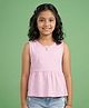 Kaboosh Cotton Knit Sleeveless Solid Peplum Top - Baby Pink