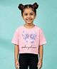Kiddopanti Cotton Knit Half Sleeves Bow Applique Detailed Pookie Girl Era Text Printed Tee - Baby Pink