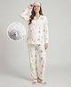 Bella Mama Disney 100% Cotton Knit Full Sleeves Front Open Co-Ords Maternity Pyjama Set With Stripes & Winnie The Pooh Graphics - Cream