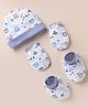 Babyhug 100% Cotton Interlock Knit Cap, Mitten & Booties with Vehicle Bear Map Print White - Diameter 15.5 cm