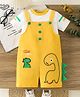 Mark & Mia Cotton Dungaree & Half Sleeves T-Shirt With Dino Print & Applique - Yellow
