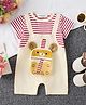 Mark & Mia Cotton Half Sleeves Striped Romper With Bear & Straw Applique - Beige
