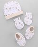 Babyhug 100% Cotton Interlock Knit Cap, Mitten & Booties Set With Rainbow Print White - Diameter 16 cm