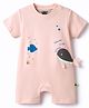 Mini Taurus Interlock Knit Half Sleeves Romper With Sea Life Patch - Peach