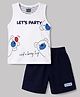 Mini Taurus Interlock Knit Sleeveless T-Shirt & Shorts Set with Teddy Print - Navy Blue & White