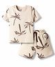 Simply Waffle Knit Half Sleeves T-Shirt & Shorts Co-ord Set with Palm Tree Print - White