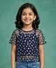 Kaboosh Knit Half Sleeves Butterfly Foil Printed Top With Inner Tee - Navy Blue
