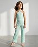 Taffykids Knit Sleeveless Striped & Textured Crop Top & Pants Set - Mint