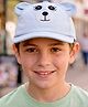 Babyhug Cotton Woven Striped Baseball Cap With Bear Embroidery & Ear Applique Light Blue - Diameter 14.5 cm