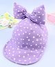 Babyhug Cotton Woven Summer Cap With Bow Applique & Heart Print Lilac - Diameter 21.5 cm