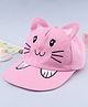 Babyhug Woven Baseball Cap With Kitty Face Face Embroidery  - Pink
