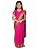 Little Ginnie Cotton Woven Half Sleeves Blouse With Zari Border Embroidered Saree - Pink