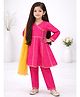 Little Ginnie Cotton Woven Full Sleeves Lace Embellished Anarkali Kurti Pyjama Set With Dupatta - Pink